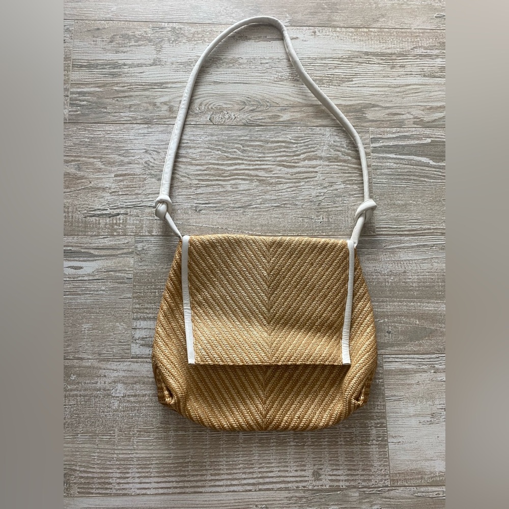 Susan Gail Straw Shoulder Bag with White Strap